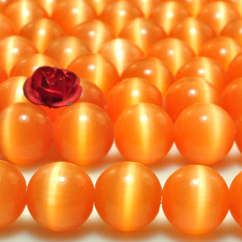 YesBeads Orange Cat Eye smooth round Synthetic beads chatoyant cat eyes wholesale jewelry making 15"