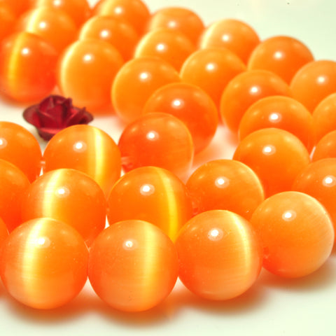 YesBeads Orange Cat Eye smooth round Synthetic beads chatoyant cat eyes wholesale jewelry making 15"
