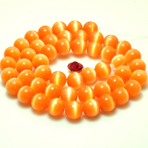 YesBeads Orange Cat Eye smooth round Synthetic beads chatoyant cat eyes wholesale jewelry making 15"