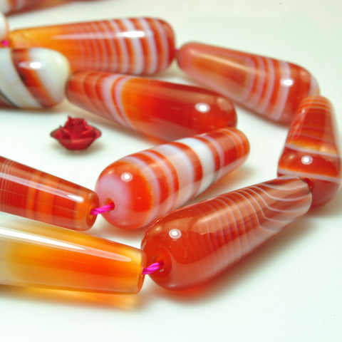 YesBeads Natural Red Banded Agate smooth teardrop beads gemstone wholesale 15"