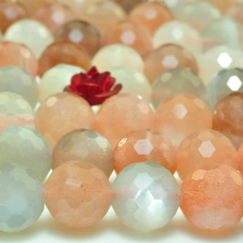 YesBeads Natural Rainbow Moonstone A grade faceted round loose beads gemstone wholesale jewelry making 15"