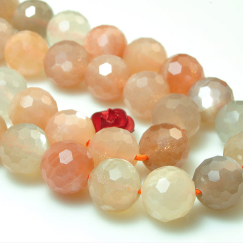 YesBeads Natural Rainbow Moonstone A grade faceted round loose beads gemstone wholesale jewelry making 15"