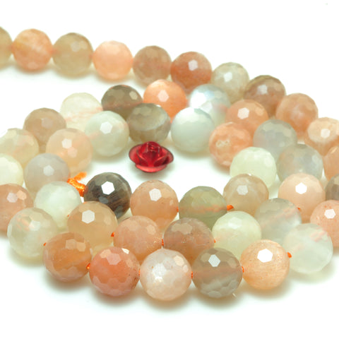 YesBeads Natural Rainbow Moonstone A grade faceted round loose beads gemstone wholesale jewelry making 15"