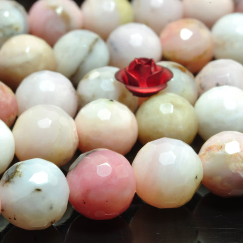 YesBeads Natural Pink Opal faceted round loose beads wholesale gemstone jewelry 15"