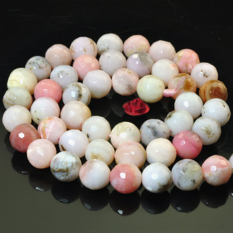 YesBeads Natural Pink Opal faceted round loose beads wholesale gemstone jewelry 15"