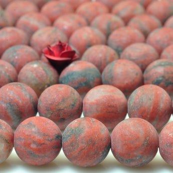 YesBeads Natural Sesame Red Jasper matte round beads gemstone wholesale 15"