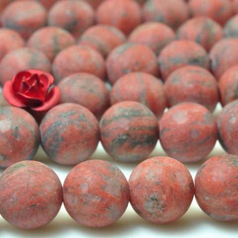 YesBeads Natural Sesame Red Jasper matte round beads gemstone wholesale 15"