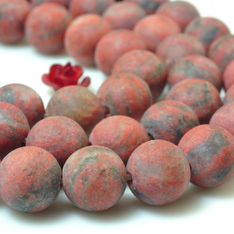 YesBeads Natural Sesame Red Jasper matte round beads gemstone wholesale 15"