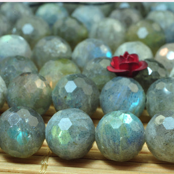 YesBeads Natural Labradorite A grade gemstone faceted round beads 9mm 15"
