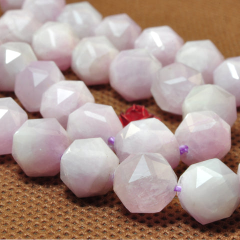 YesBeads Natural Kunzite purple pink gemstone diamond faceted round loose beads gemstone 15"