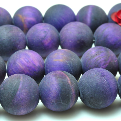 YesBeads Purple Tiger Eye gemstone matte round loose beads wholesale jewelry making 15"