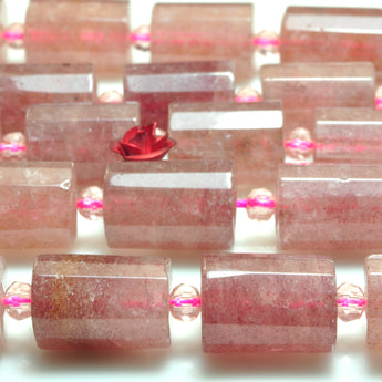 YesBeads Natural Strawberry Quartz Lepidocrocite faceted tube beads 10x14mm 15"