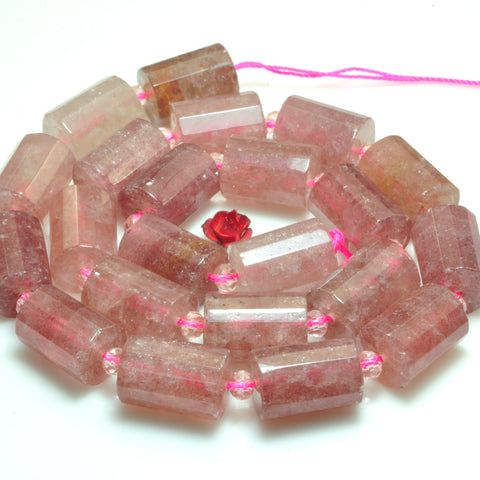 YesBeads Natural Strawberry Quartz Lepidocrocite faceted tube beads 10x14mm 15"