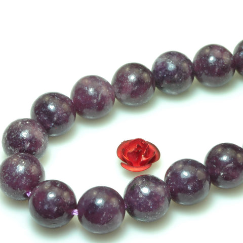 Natural Lepidolite purple gemstone smooth round loose beads wholesale jewelry making 15"