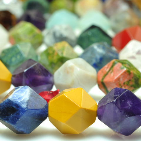 YesBeads natural multicolor mixed gemstone faceted star cut nugget beads wholesale jewelry making 15'' full strand