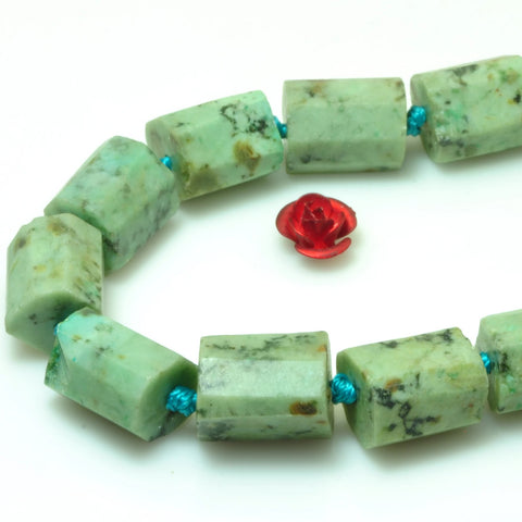 YesBeads Natural African turquoise faceted nugget tube loose beads green stone wholesale jewelry making 16"