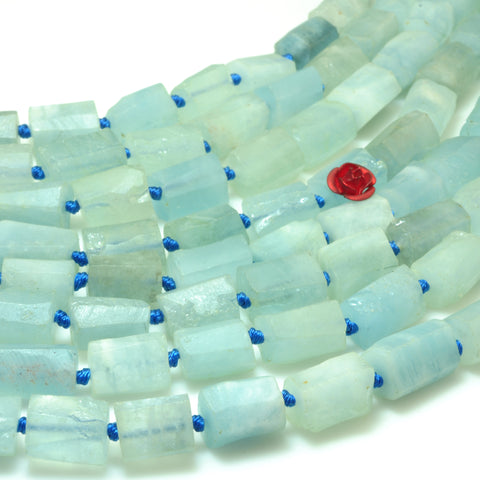 YesBeads Natural Aquamarine gemstone matte faceted nugget tube beads wholesale jewelry making 15"