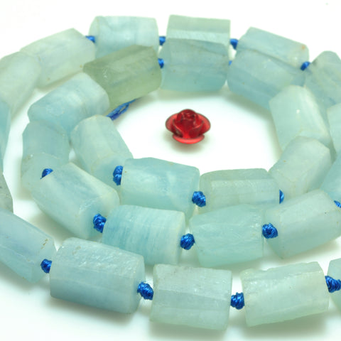 YesBeads Natural Aquamarine gemstone matte faceted nugget tube beads wholesale jewelry making 15"