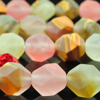YesBeads Natural Cherry Quartz star cut faceted matte nugget beads gemstone 15"