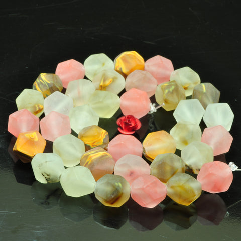 YesBeads Natural Cherry Quartz star cut faceted matte nugget beads gemstone 15"