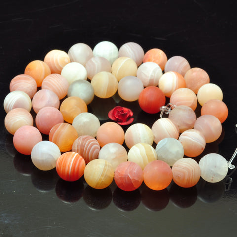 YesBeads natural orange pink Botswana Agate matte loose round beads wholesale gemstone jewelry 15"