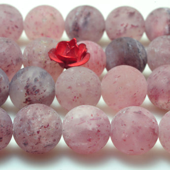 YesBeads natural Strawberry Quartz matte round loose beads Lepidocrocite Quartz gemstone 15''