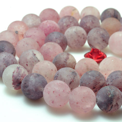 YesBeads natural Strawberry Quartz matte round loose beads Lepidocrocite Quartz gemstone 15''
