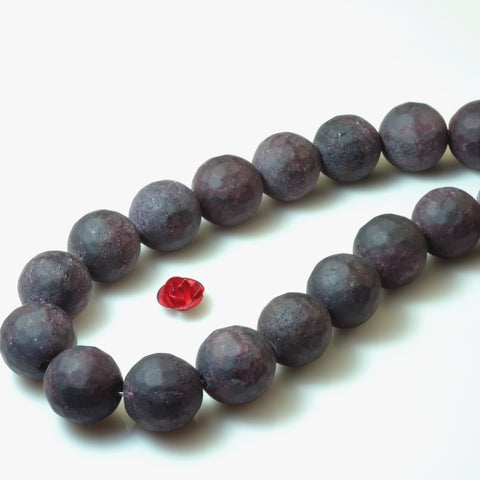 Natural Red Garnet faceted matte round loose beads gemstone wholesale jewelry making bracelet nacklace diy