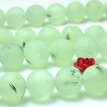 YesBeads Natural Green Prehnite matte round beads gemstone whoelsale jewelry 15"
