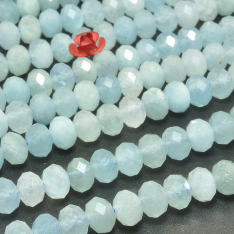 Natural Blue Aquamarine faceted rondelle loose beads gemstone wholesale jewelry making bracelet diy stuff
