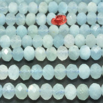 Natural Blue Aquamarine faceted rondelle loose beads gemstone wholesale jewelry making bracelet diy stuff
