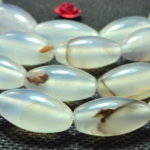 YesBeads Natural Ocean Chalcedony dendritic agate smooth rice loose beads wholesale jewelry 15"