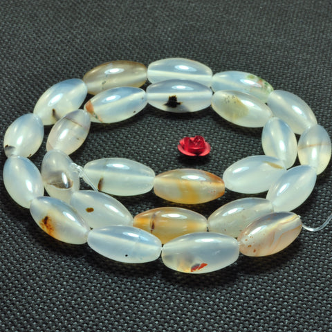 YesBeads Natural Ocean Chalcedony dendritic agate smooth rice loose beads wholesale jewelry 15"