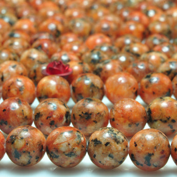 YesBeads Orange  Jade smooth round loose beads gemstone 8mm 15"
