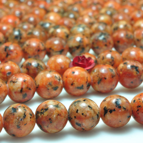 YesBeads Orange  Jade smooth round loose beads gemstone 8mm 15"
