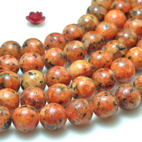 YesBeads Orange  Jade smooth round loose beads gemstone 8mm 15"