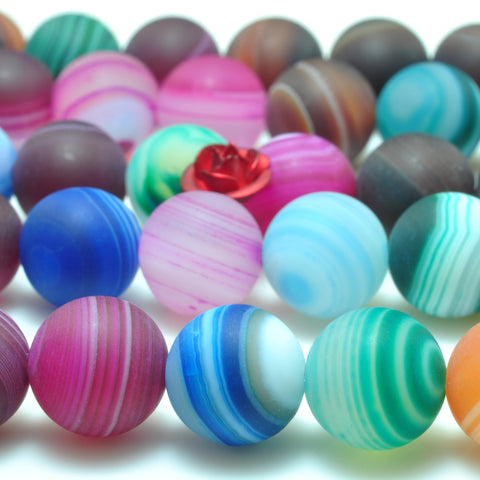 YesBeads Rainbow Banded Agate mix gemstone matte round loose beads wholesale jewelry making 15"