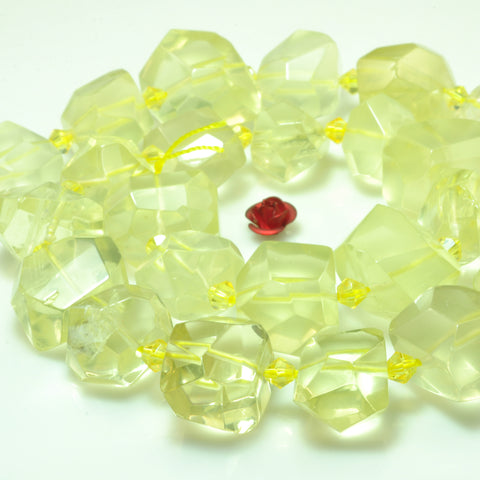 YesBeads Natural Lemon Quartz faceted nugget chunks beads yellow gemstone 15"