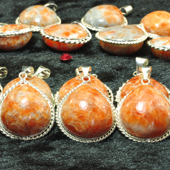 YesBeads Orange moonstone teardrop pendant silver plated copper bezel gemsotne smooth beads charms wholesale jewelry