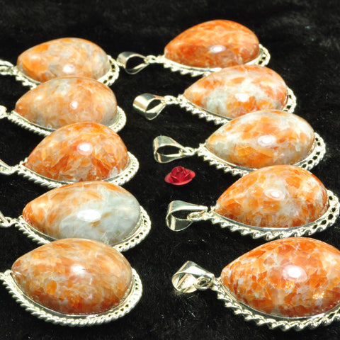 YesBeads Orange moonstone teardrop pendant silver plated copper bezel gemsotne smooth beads charms wholesale jewelry