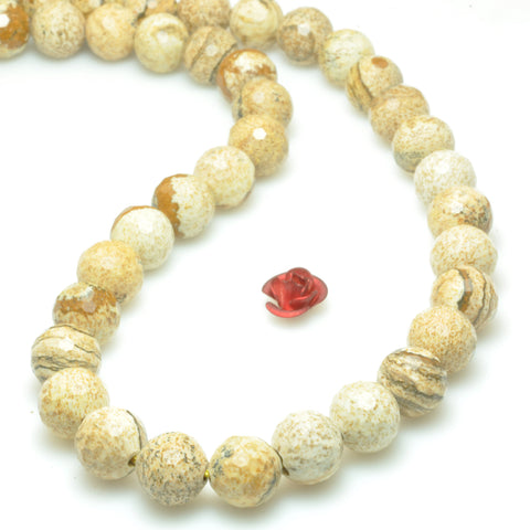 YesBeads Natural Picture Jasper mini faceted round beads loose gemstone wholesale jewelry making bracelet diy stuff