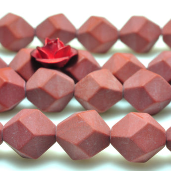 YesBeads Natural Red Jasper star cut faceted matte nugget beads gemstone wholesale jewelry making 15"