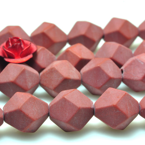 YesBeads Natural Red Jasper star cut faceted matte nugget beads gemstone wholesale jewelry making 15"