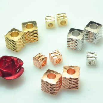 YesBeads 30pcs Copper cube spacers antique silver rose gold plated carved square cube beads wholesale jewelry findings
