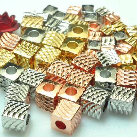 YesBeads 30pcs Copper cube spacers antique silver rose gold plated carved square cube beads wholesale jewelry findings