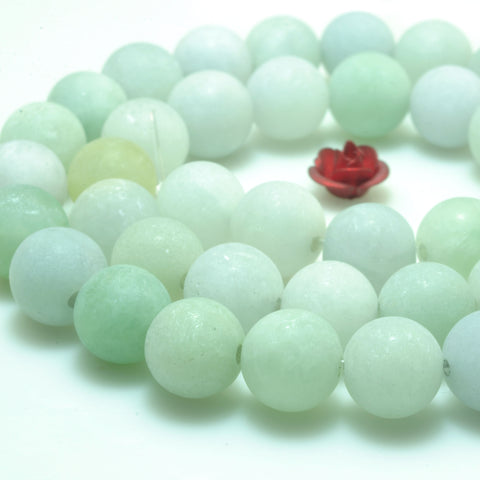 YesBeads natural Burma Jade light green matte loose round beads wholesale gemstone jewelry making 15" full strand