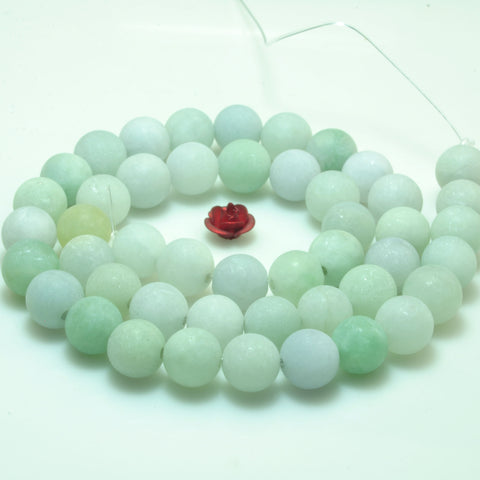 YesBeads natural Burma Jade light green matte loose round beads wholesale gemstone jewelry making 15" full strand