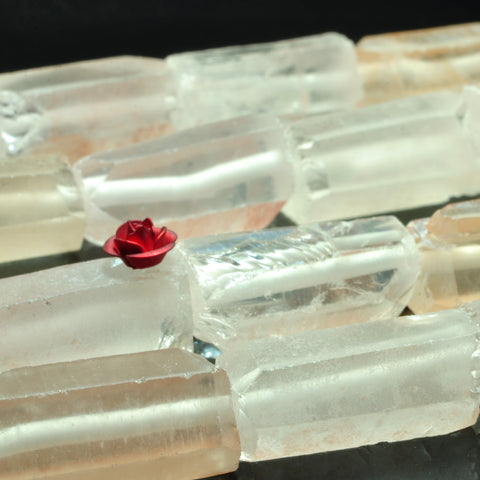 YesBeads Natural Rock Crystal raw clear quartz faceted matte tube beads gemstone wholesale jewelry making 15.5"