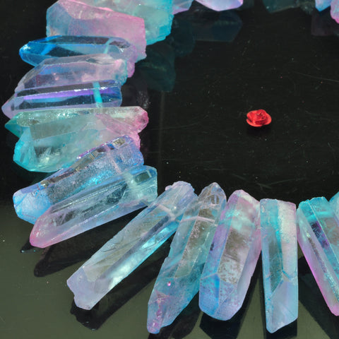 YesBeads Quartz crystal points titanium coated rough matte spike tower stick beads gemstone wholesale jewelry 15"