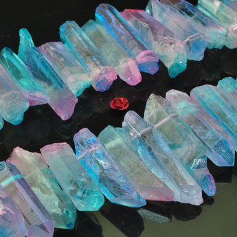 YesBeads Quartz crystal points titanium coated rough matte spike tower stick beads gemstone wholesale jewelry 15"